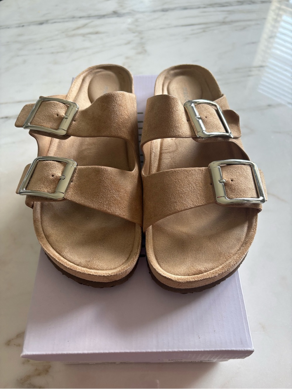 Madden Girl Tan Double Buckle Slide Sandals
